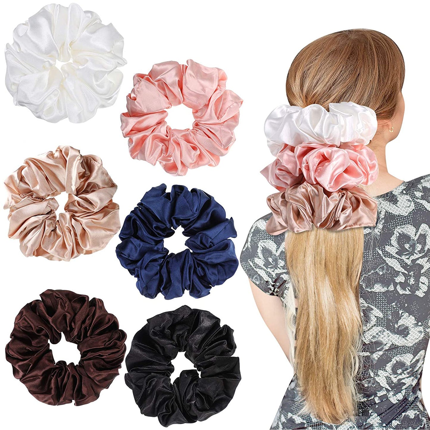 6 Pieces Big Silk Scrunchies for Hair